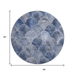 HomeRoots 8' Stylish Blue Gray & Ivory Abstract Round Rug – Washable, UV Protected, Perfect for Busy Homes! 650677