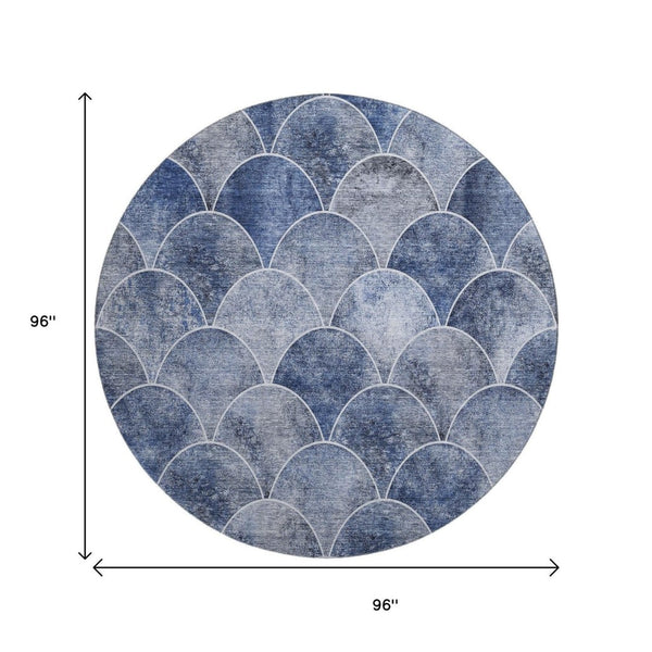 HomeRoots 8' Stylish Blue Gray & Ivory Abstract Round Rug – Washable, UV Protected, Perfect for Busy Homes! 650677