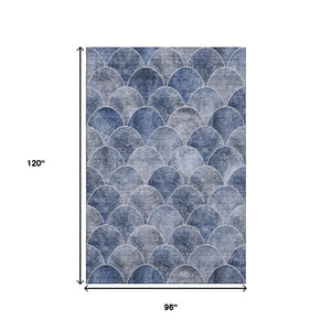 HomeRoots 8' X 10' Stylish Blue Gray Ivory Abstract Geometric Washable Area Rug with UV Protection & Durability 650678