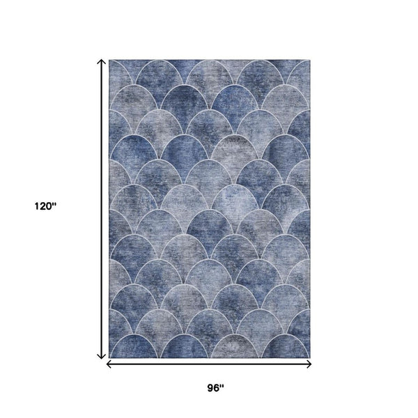 HomeRoots 8' X 10' Stylish Blue Gray Ivory Abstract Geometric Washable Area Rug with UV Protection & Durability 650678