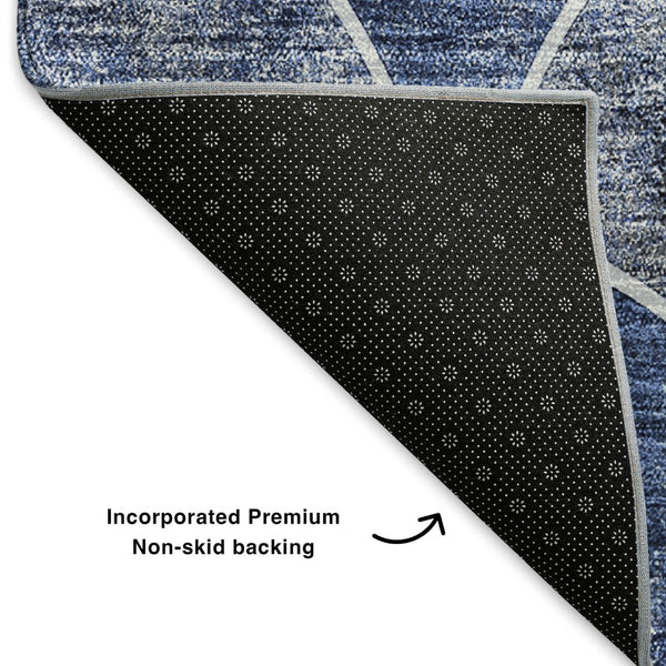 HomeRoots 8' X 10' Stylish Blue Gray Ivory Abstract Geometric Washable Area Rug with UV Protection & Durability 650678