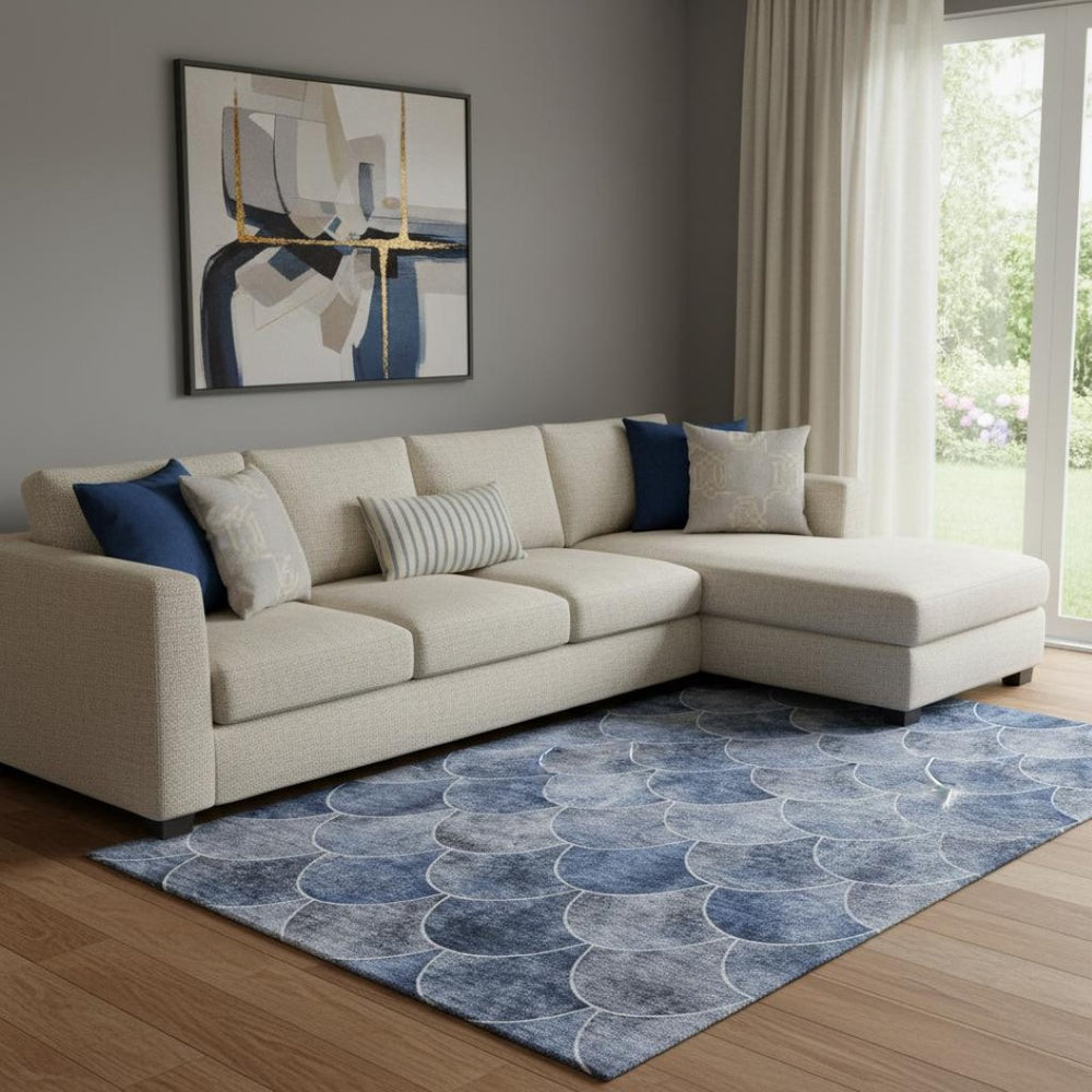 HomeRoots 8' X 10' Stylish Blue Gray Ivory Abstract Geometric Washable Area Rug with UV Protection & Durability 650678