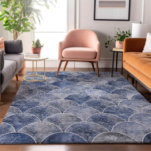 HomeRoots 9' X 12' Abstract Geometric Area Rug in Blue Gray & Ivory - Washable, UV Protected & Stain Resistant 650679