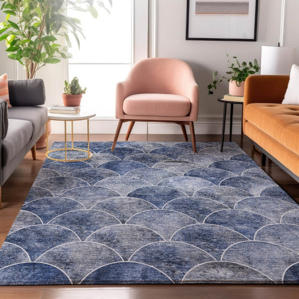 HomeRoots 9' X 12' Abstract Geometric Area Rug in Blue Gray & Ivory - Washable, UV Protected & Stain Resistant 650679