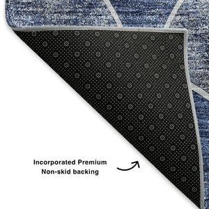 HomeRoots 9' X 12' Abstract Geometric Area Rug in Blue Gray & Ivory - Washable, UV Protected & Stain Resistant 650679