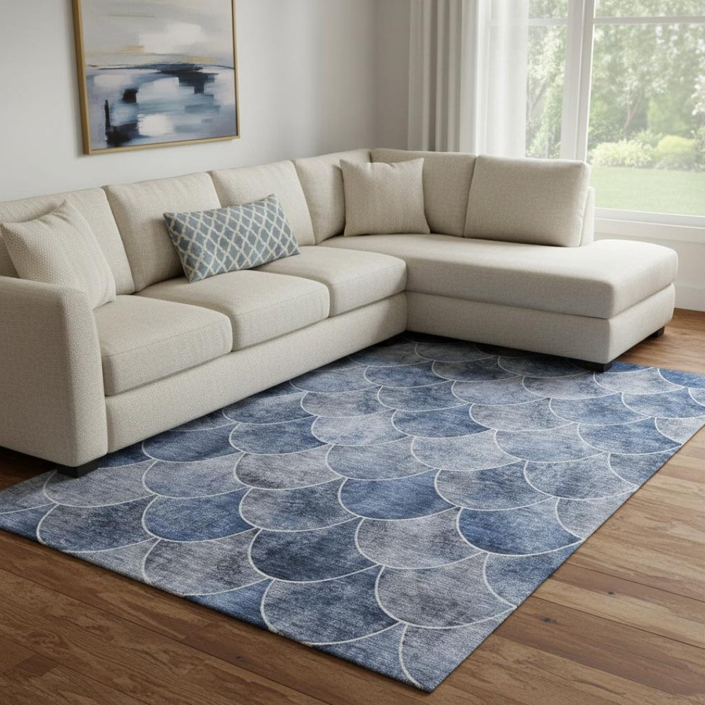 HomeRoots 9' X 12' Abstract Geometric Area Rug in Blue Gray & Ivory - Washable, UV Protected & Stain Resistant 650679