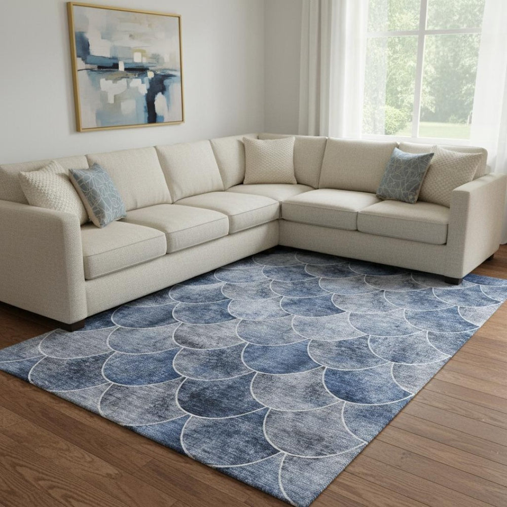 HomeRoots 10' X 14' Blue Gray Ivory Abstract Geometric Washable Area Rug – Durable, Stain-Resistant, UV-Protected Design 650680