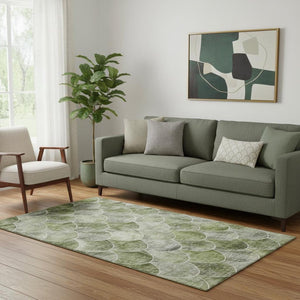 HomeRoots 5' X 8' Stylish Green Gray Ivory Abstract Geometric Washable Area Rug with UV Protection & Durability 650682