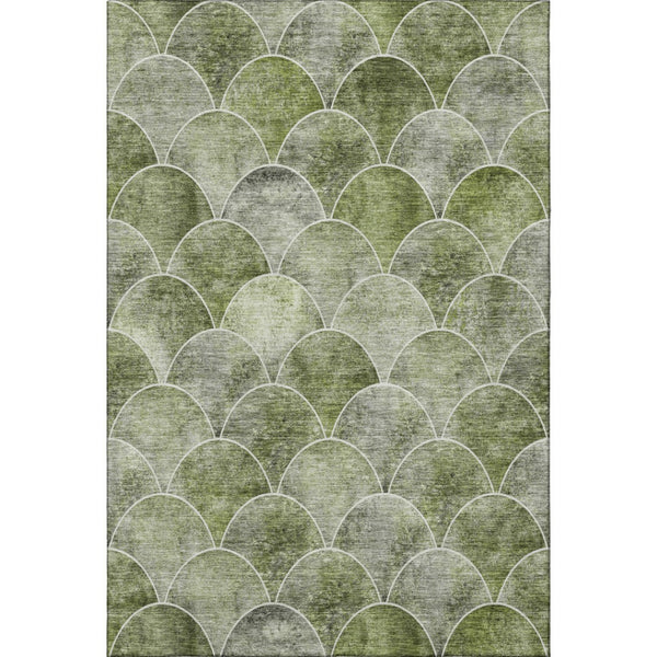 HomeRoots 5' X 8' Stylish Green Gray Ivory Abstract Geometric Washable Area Rug with UV Protection & Durability 650682