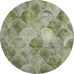 HomeRoots 8' Abstract Geometric Round Rug in Green, Gray & Ivory - Washable, UV-Protected & Stain-Resistant! 650683