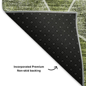 HomeRoots 8' Abstract Geometric Round Rug in Green, Gray & Ivory - Washable, UV-Protected & Stain-Resistant! 650683