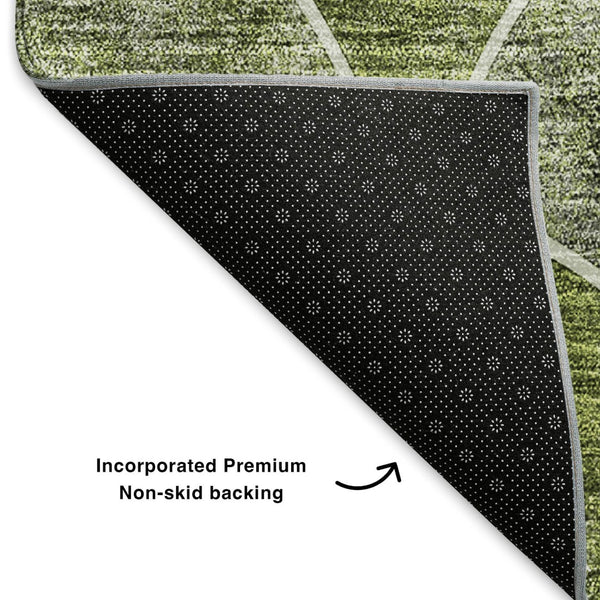 HomeRoots 8' Abstract Geometric Round Rug in Green, Gray & Ivory - Washable, UV-Protected & Stain-Resistant! 650683