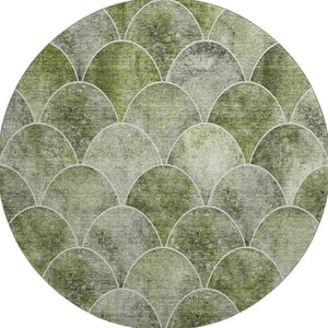 HomeRoots 8' Abstract Geometric Round Rug in Green, Gray & Ivory - Washable, UV-Protected & Stain-Resistant! 650683