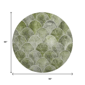 HomeRoots 8' Abstract Geometric Round Rug in Green, Gray & Ivory - Washable, UV-Protected & Stain-Resistant! 650683