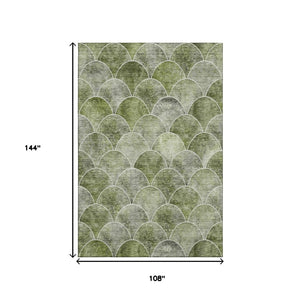 HomeRoots 9' X 12' Contemporary Washable Area Rug in Green, Gray & Ivory - Durable, UV Protected & Pet-Friendly! 650685
