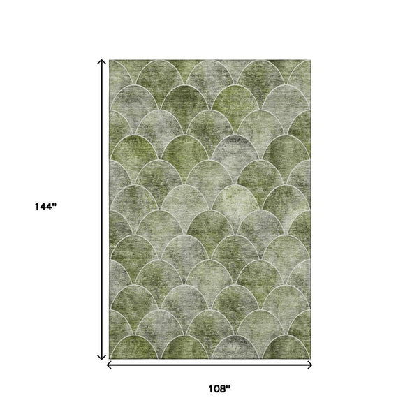 HomeRoots 9' X 12' Contemporary Washable Area Rug in Green, Gray & Ivory - Durable, UV Protected & Pet-Friendly! 650685