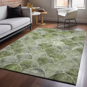 HomeRoots 9' X 12' Contemporary Washable Area Rug in Green, Gray & Ivory - Durable, UV Protected & Pet-Friendly! 650685