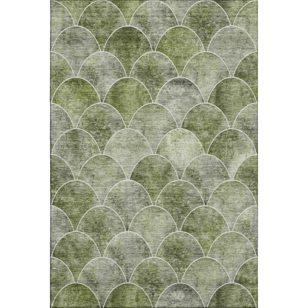 HomeRoots 9' X 12' Contemporary Washable Area Rug in Green, Gray & Ivory - Durable, UV Protected & Pet-Friendly! 650685