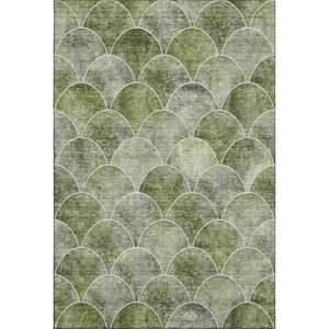 HomeRoots 9' X 12' Contemporary Washable Area Rug in Green, Gray & Ivory - Durable, UV Protected & Pet-Friendly! 650685