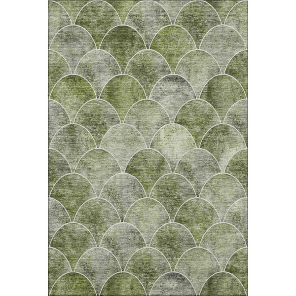 HomeRoots 9' X 12' Contemporary Washable Area Rug in Green, Gray & Ivory - Durable, UV Protected & Pet-Friendly! 650685