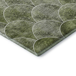 HomeRoots 9' X 12' Contemporary Washable Area Rug in Green, Gray & Ivory - Durable, UV Protected & Pet-Friendly! 650685
