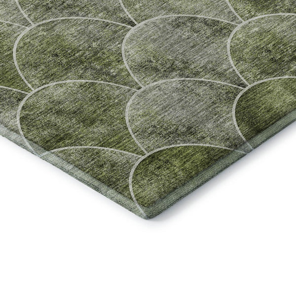 HomeRoots 9' X 12' Contemporary Washable Area Rug in Green, Gray & Ivory - Durable, UV Protected & Pet-Friendly! 650685