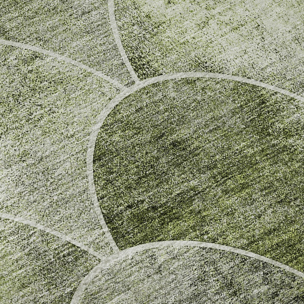 HomeRoots 9' X 12' Contemporary Washable Area Rug in Green, Gray & Ivory - Durable, UV Protected & Pet-Friendly! 650685
