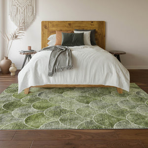 HomeRoots 9' X 12' Contemporary Washable Area Rug in Green, Gray & Ivory - Durable, UV Protected & Pet-Friendly! 650685
