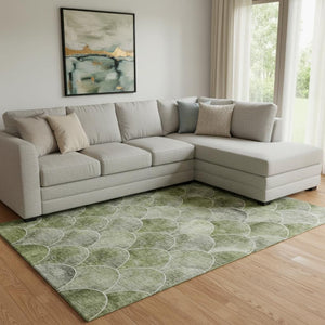 HomeRoots 9' X 12' Contemporary Washable Area Rug in Green, Gray & Ivory - Durable, UV Protected & Pet-Friendly! 650685