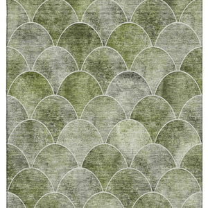 HomeRoots 9' X 12' Contemporary Washable Area Rug in Green, Gray & Ivory - Durable, UV Protected & Pet-Friendly! 650685