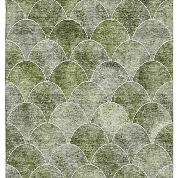 HomeRoots 9' X 12' Contemporary Washable Area Rug in Green, Gray & Ivory - Durable, UV Protected & Pet-Friendly! 650685
