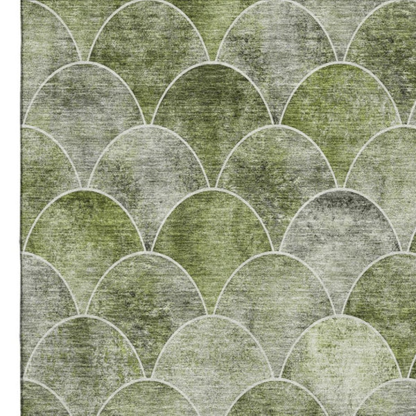 HomeRoots 10' X 14' Abstract Geometric Area Rug in Green, Gray & Ivory - Washable, UV Protected & Stain Resistant 650686