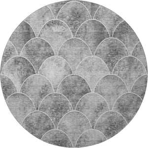 HomeRoots 8' Gray And Ivory Abstract Geometric Round Rug - Washable, UV-Protected, Stylish & Durable Design 650689