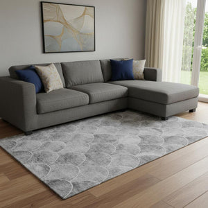 HomeRoots 8' X 10' Gray and Ivory Abstract Geometric Rug – Washable, UV Protected, Stylish & Durable Design 650690