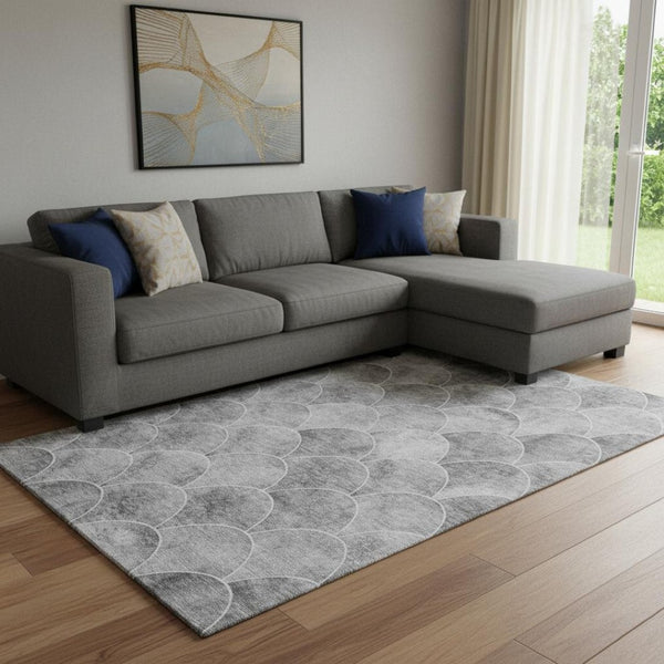 HomeRoots 8' X 10' Gray and Ivory Abstract Geometric Rug – Washable, UV Protected, Stylish & Durable Design 650690
