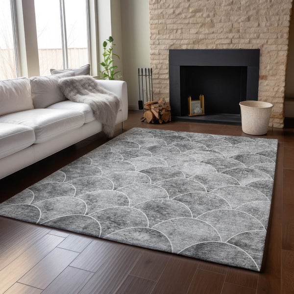HomeRoots 10' X 14' Gray & Ivory Abstract Geometric Area Rug - Machine-Washable, UV Protected, Durable Design 650692