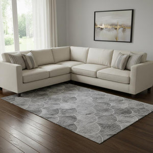 HomeRoots 10' X 14' Gray & Ivory Abstract Geometric Area Rug - Machine-Washable, UV Protected, Durable Design 650692