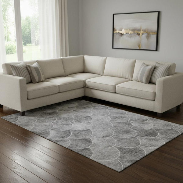 HomeRoots 10' X 14' Gray & Ivory Abstract Geometric Area Rug - Machine-Washable, UV Protected, Durable Design 650692