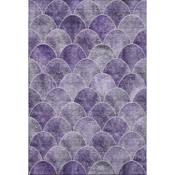 HomeRoots 5' X 8' Purple and Ivory Abstract Area Rug - Durable, Washable, UV-Protected for Modern Spaces 650694