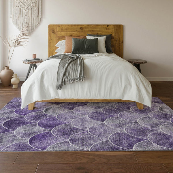 HomeRoots 5' X 8' Purple and Ivory Abstract Area Rug - Durable, Washable, UV-Protected for Modern Spaces 650694