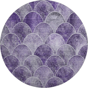 HomeRoots 8' Purple and Ivory Abstract Geometric Round Rug - Washable, UV Resistant, Pet-Friendly Design 650695