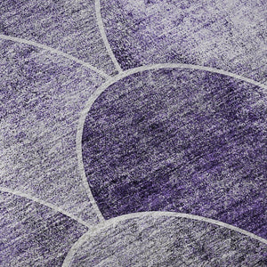 HomeRoots 8' Purple and Ivory Abstract Geometric Round Rug - Washable, UV Resistant, Pet-Friendly Design 650695