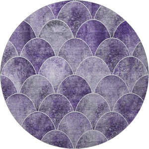HomeRoots 8' Purple and Ivory Abstract Geometric Round Rug - Washable, UV Resistant, Pet-Friendly Design 650695