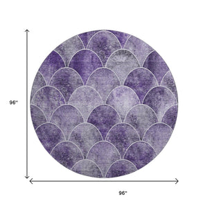 HomeRoots 8' Purple and Ivory Abstract Geometric Round Rug - Washable, UV Resistant, Pet-Friendly Design 650695