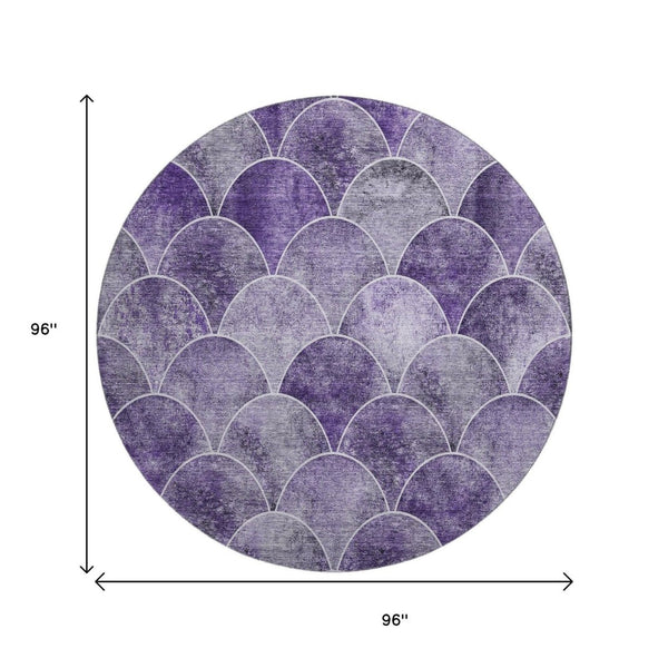 HomeRoots 8' Purple and Ivory Abstract Geometric Round Rug - Washable, UV Resistant, Pet-Friendly Design 650695