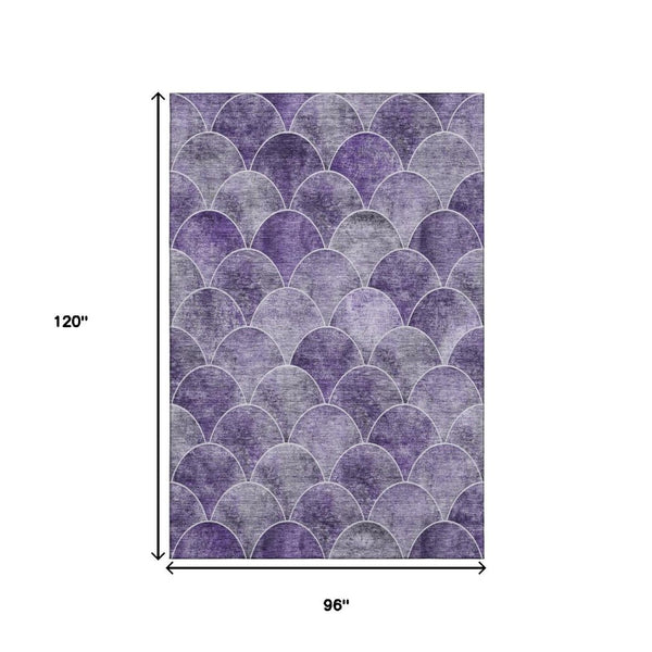 HomeRoots 8' X 10' Stylish Purple & Ivory Geometric Washable Area Rug with UV Protection for High Traffic Areas 650696