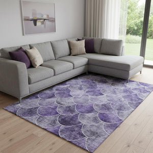 HomeRoots 8' X 10' Stylish Purple & Ivory Geometric Washable Area Rug with UV Protection for High Traffic Areas 650696