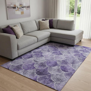 HomeRoots 9' X 12' Stylish Purple and Ivory Geometric Area Rug - Washable, UV Protected, Durable for Homes 650697