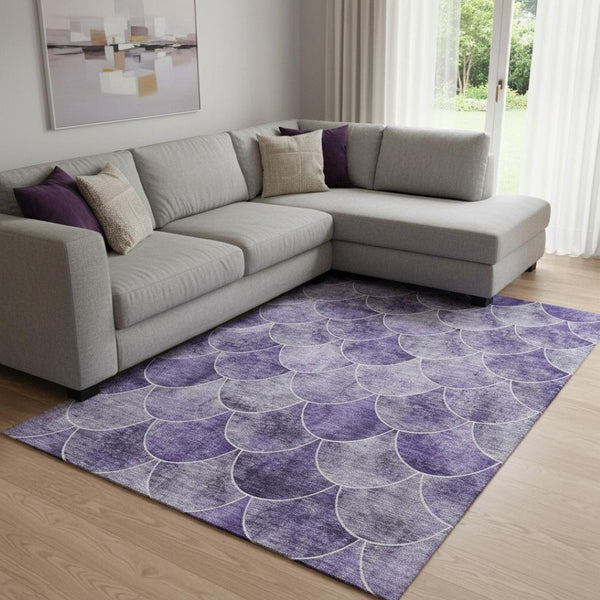 HomeRoots 9' X 12' Stylish Purple and Ivory Geometric Area Rug - Washable, UV Protected, Durable for Homes 650697