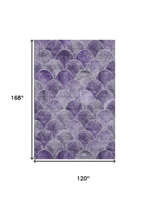 HomeRoots 10' X 14' Purple & Ivory Abstract Geometric Area Rug - Washable, UV Protected, Perfect for Any Room! 650698